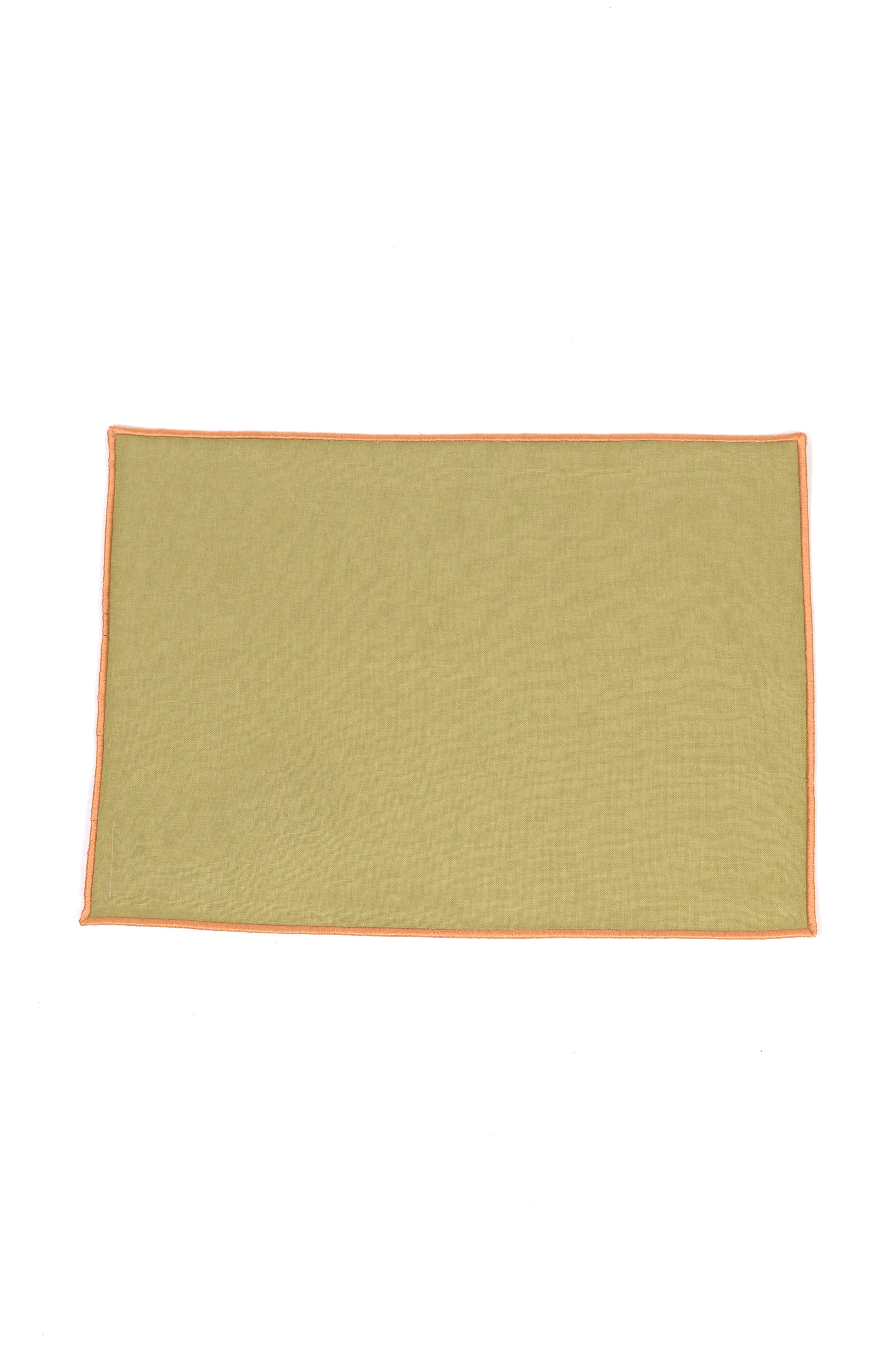 Jogo Americano Linho Verde Oliva Bainha Bordada Areia Fofa