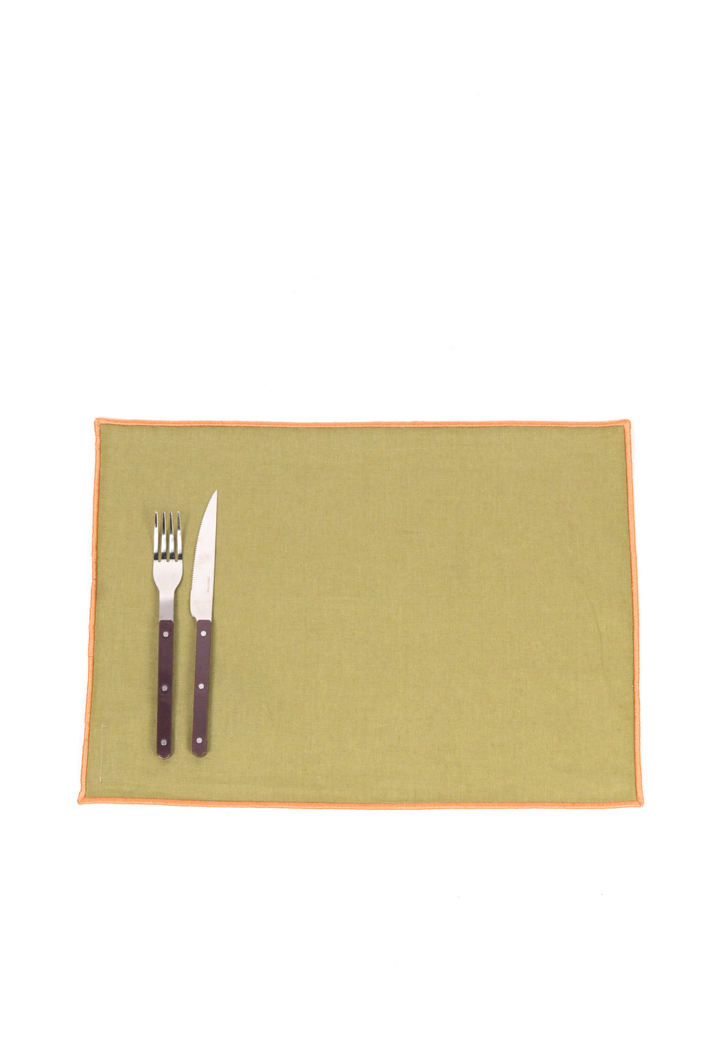 Jogo Americano Linho Verde Oliva Bainha Bordada Areia Fofa