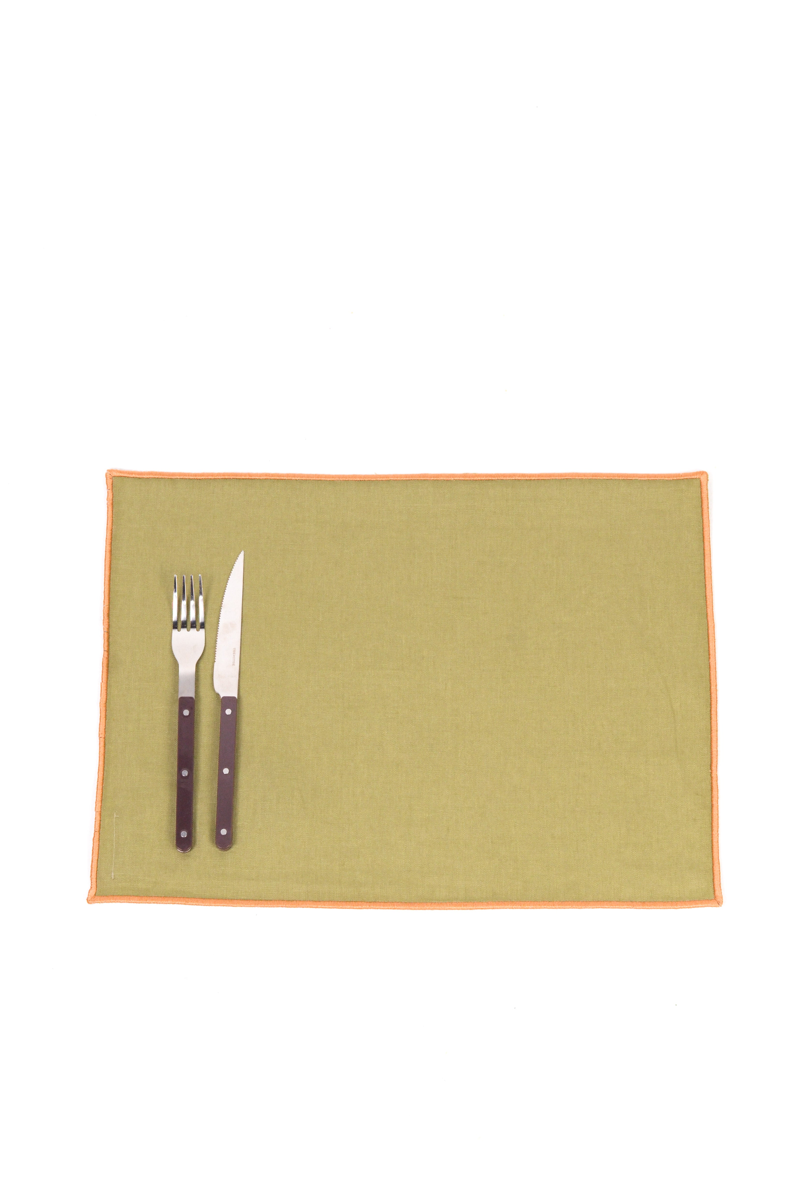 Jogo Americano Linho Verde Oliva Bainha Bordada Areia Fofa