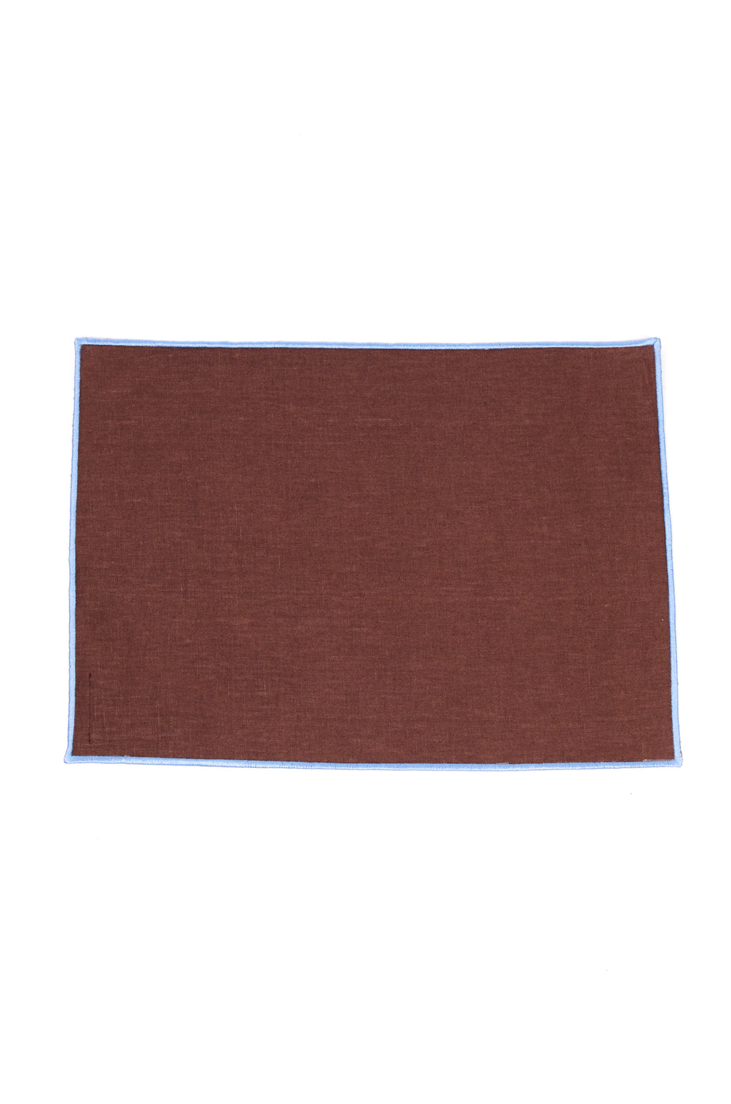 Jogo Americano Linho Marrom Café Bainha Bordada Azul Céu