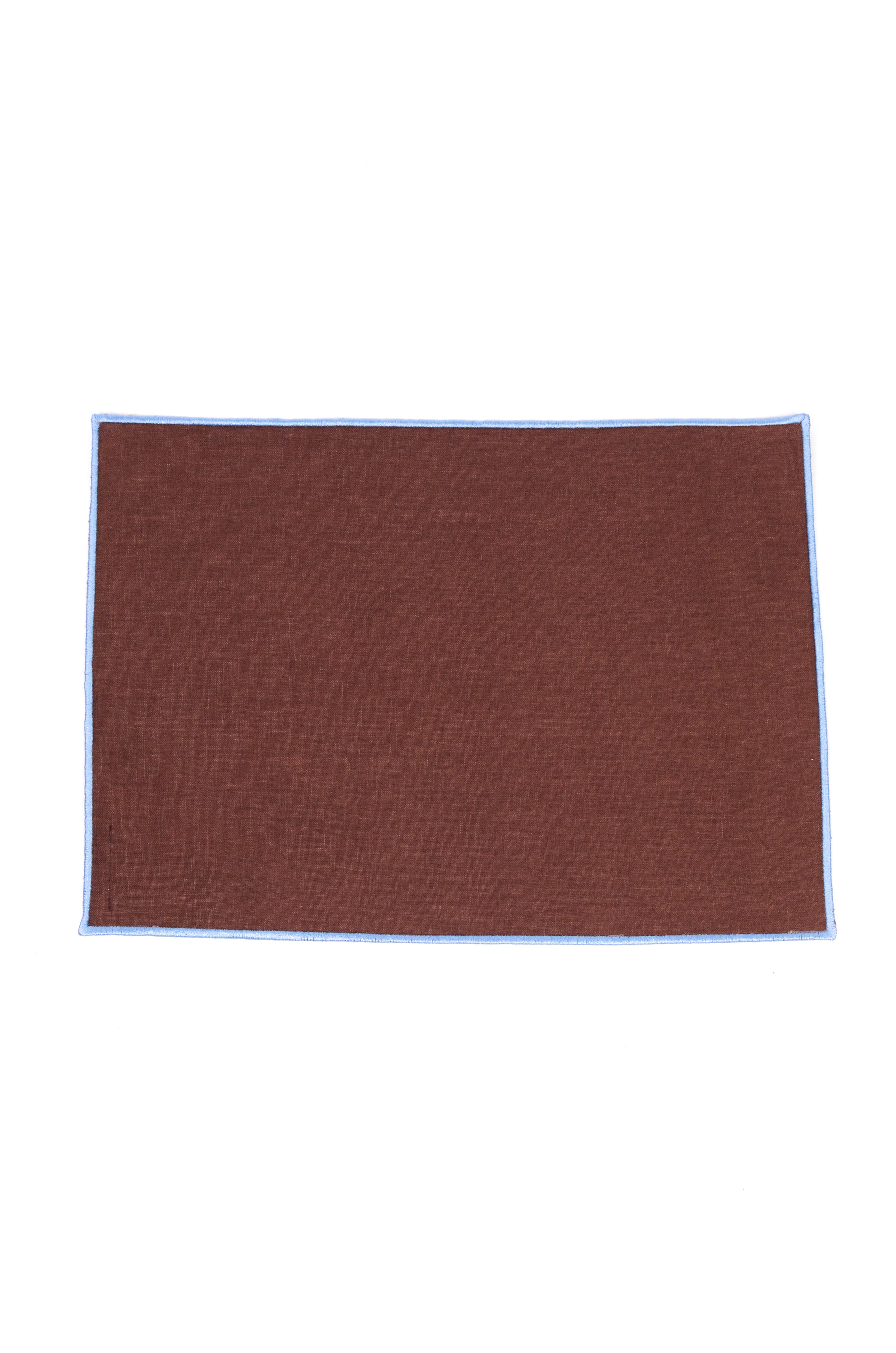 Jogo Americano Linho Marrom Café Bainha Bordada Azul Céu