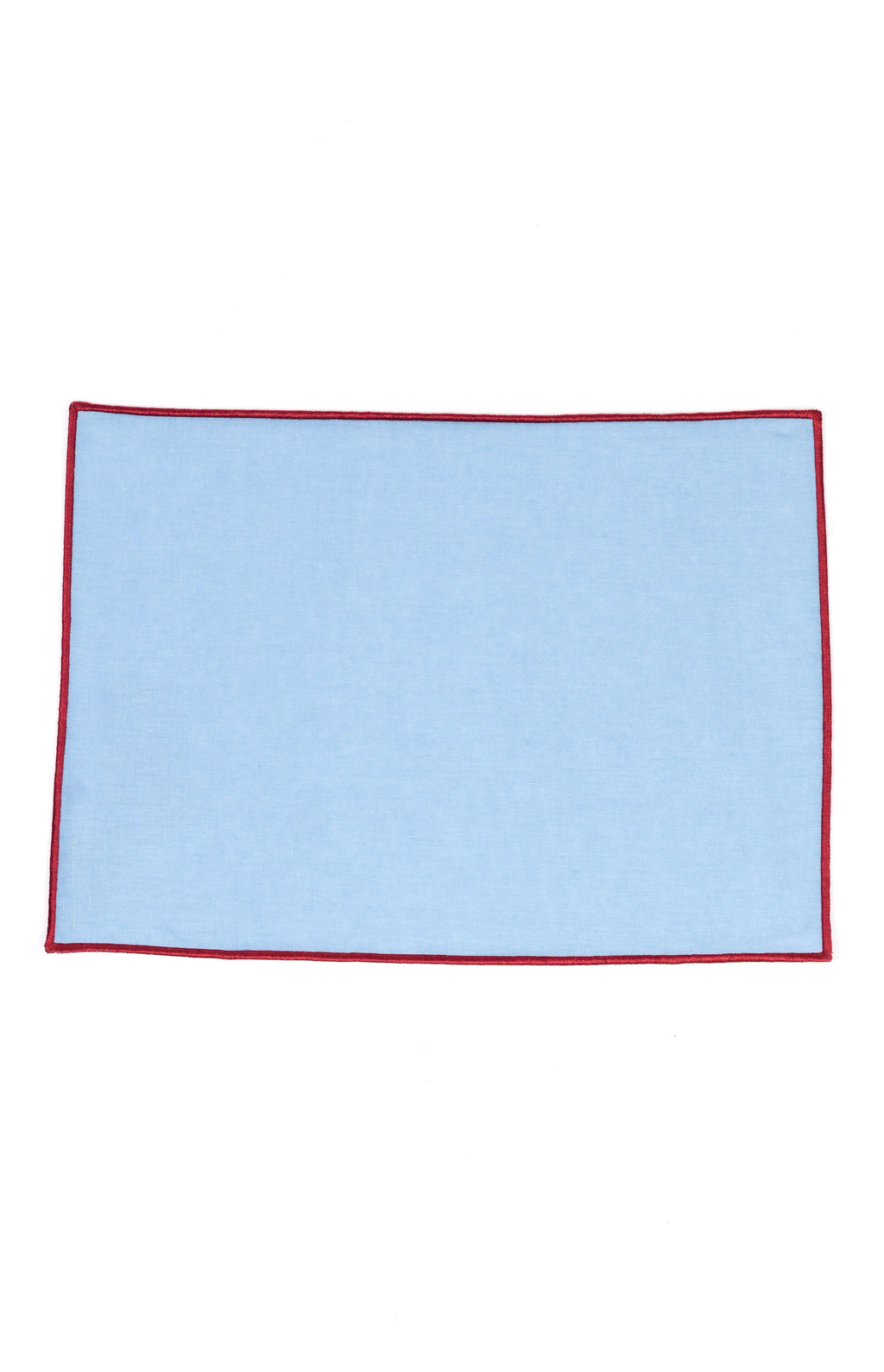 Jogo Americano Linho Azul Céu Bainha Bordada Vinho Tinto