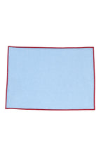 Jogo Americano Linho Azul Céu Bainha Bordada Vinho Tinto