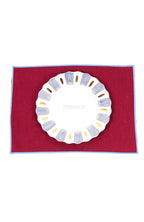 Jogo Americano Linho Vinho Tinto Bainha Bordada Azul Céu