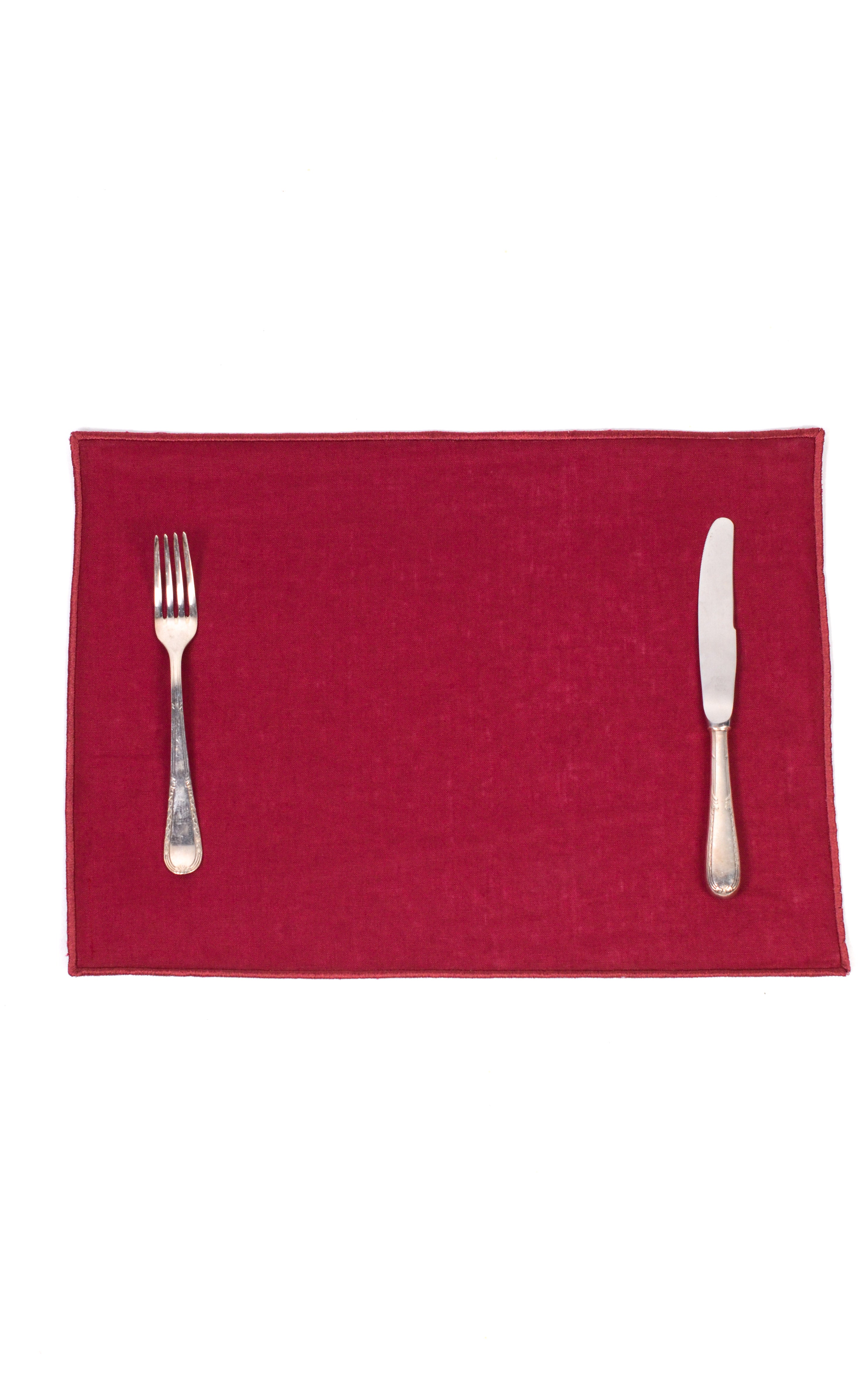 Jogo Americano Linho Vinho Tinto Bainha Bordada